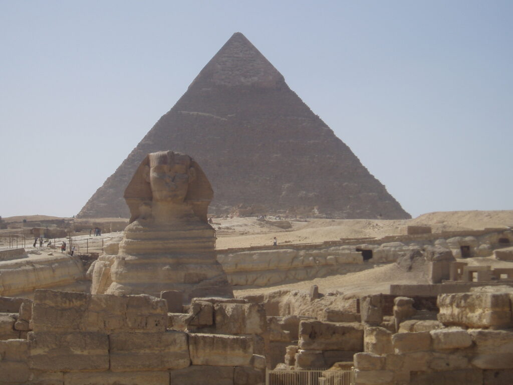 A photo of the Giza Pyramid and Sphynx at Cairo, Egypt